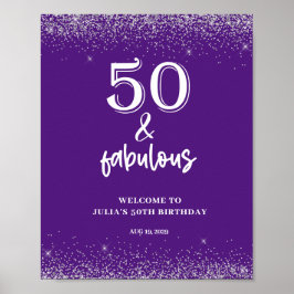 Silver Glitter Paarse 50e verjaardagsfeestje Poster