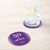 Silver Glitter Paarse 50e verjaardagsfeestje Ronde Kartonnen Onderzetter (Insitu)