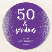 Silver Glitter Paarse 50e verjaardagsfeestje Ronde Kartonnen Onderzetter (Voorkant)
