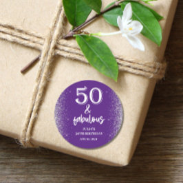 Silver Glitter Paarse 50e verjaardagsfeestje Ronde Sticker