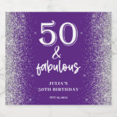 Silver Glitter Paarse 50e verjaardagsfeestje Sparkling Wijnetiket (Enkel label)