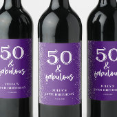 Silver Glitter Paarse 50e verjaardagsfeestje Wijn Etiket