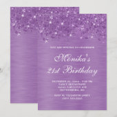 Silver Glitter Paarse Bold 21e Verjaardag Invitati Kaart (Voorkant / Achterkant)