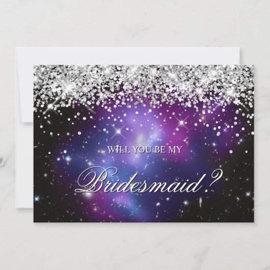 Silver Glitter Paarse Celestial Bridal Party Kaart (Voorkant)
