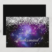 Silver Glitter Paarse Celestial Bridal Party Kaart (Voorkant / Achterkant)