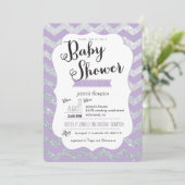Silver Glitter & Paarse Chevron Baby shower Uitnod Kaart (Staand voorkant)