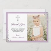 Silver Glitter Paarse Communie Hartelijk dank Bedankkaart (Voorkant)