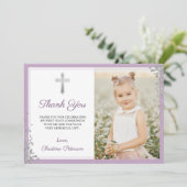 Silver Glitter Paarse Communie Hartelijk dank Bedankkaart (Staand voorkant)