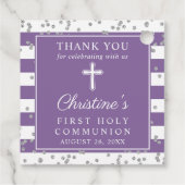 Silver Glitter Paarse Eerste Communie Dank u Bedankjes Labels (Achterkant)