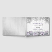 Silver Glitter Paarse Floral 100th Birthday Party Gastenboek (Volledig)
