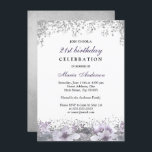Silver Glitter Paarse Floral 21st Birthday Invite Kaart<br><div class="desc">Silver Glitter Paarse Floral 21st Birthday Invite Bekijk passend collectie in Niche en Nest Store Design met dank aan: https://www.etsy.com/shop/SmallHouseBigPony</div>