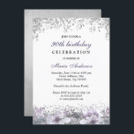 Silver Glitter Paarse Floral 90th Birthday Invite Kaart<br><div class="desc">Silver Glitter Paarse Floral 90th Birthday Invite Bekijk passend collectie in Niche and Nest Store Design met dank aan: https://www.etsy.com/shop/SmallHouseBigPony</div>