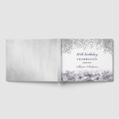 Silver Glitter Paarse Floral 90th Birthday Party Gastenboek (Volledig)