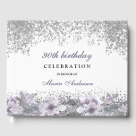 Silver Glitter Paarse Floral 90th Birthday Party Gastenboek<br><div class="desc">Silver Glitter Paarse Floral 90th Birthday Party Guestbook Zie bijbehorend collectie in Niche en Nest Store of lager</div>