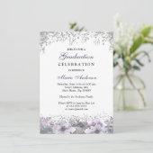 Silver Glitter Paarse Floral Gradual Party Kaart (Staand voorkant)
