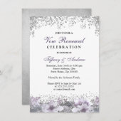 Silver Glitter Paarse Floral Vow Renewal Invite Kaart (Voorkant / Achterkant)