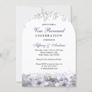 Silver Glitter Paarse Floral Vow Vernieuwingsboog Kaart