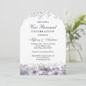 Silver Glitter Paarse Floral Vow Vernieuwingsboog Kaart (Staand voorkant)