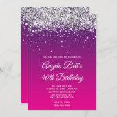 Silver Glitter Paarse Roze Gradient 40e Verjaardag Kaart (Voorkant / Achterkant)