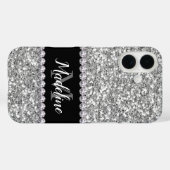 Silver Glitter & Pareltjes met naam en monogram Case-Mate iPhone Case (Achterkant (horizontaal))