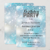 Silver Glitter Party Aqua Blue Bokeh Verjaardag Kaart (Voorkant / Achterkant)