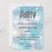 Silver Glitter Party Aqua Blue Bokeh Verjaardag Kaart (Voorkant)