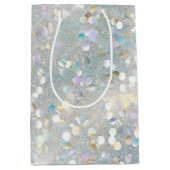 Silver Glitter Party Blauw Wit Bokeh Verjaardag Medium Cadeauzakje (Voorkant)