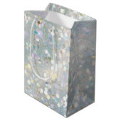 Silver Glitter Party Blauw Wit Bokeh Verjaardag Medium Cadeauzakje (Achterkant Gekanteld)