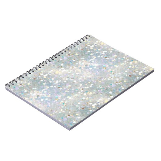 Silver Glitter Party Blauw Wit Bokeh Verjaardag Notitieboek (Linkerzijde)