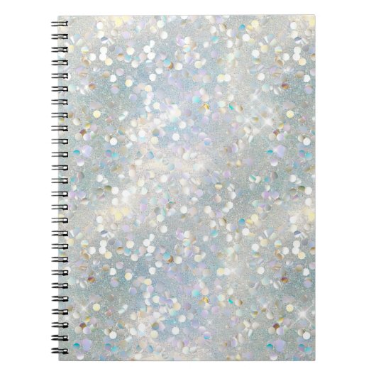 Silver Glitter Party Blauw Wit Bokeh Verjaardag Notitieboek (Voorkant)