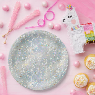 Silver Glitter Party Blauw Wit Bokeh Verjaardag Papieren Bordje