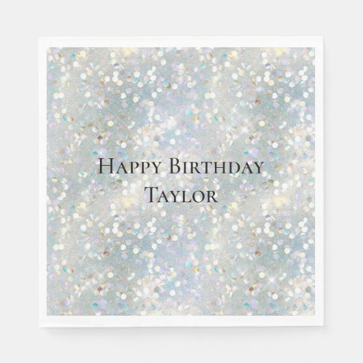 Silver Glitter Party Blauw Wit Bokeh Verjaardag Servet (Voorkant)