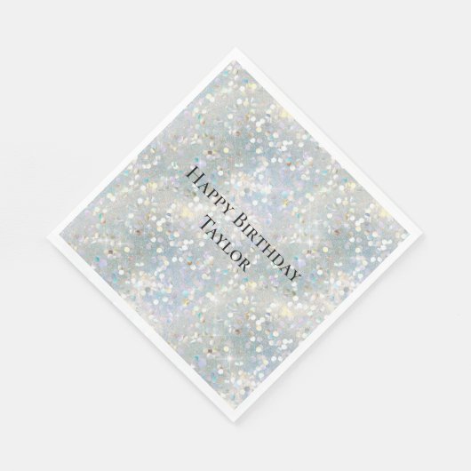 Silver Glitter Party Blauw Wit Bokeh Verjaardag Servet (Hoek)