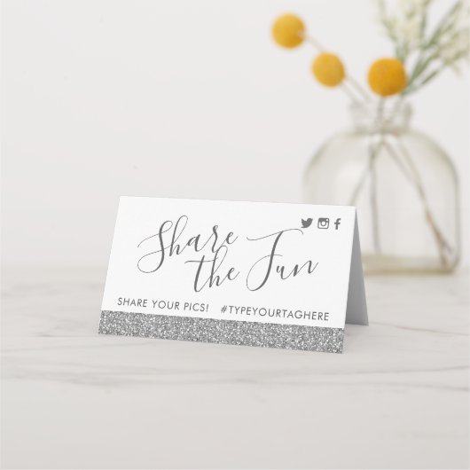 Silver Glitter Party Hashtag Mini Sign-kaarten Plaatskaartje (Voorkant)