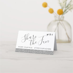 Silver Glitter Party Hashtag Mini Sign-kaarten Plaatskaartje