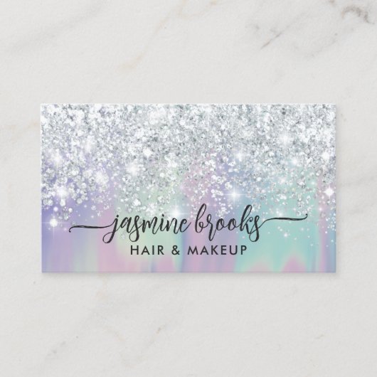 Silver Glitter Pastel Paarse Blauwgroen Gradient E Visitekaartje (Voorkant)
