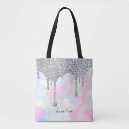 *~* Silver Glitter Pastel Unicorn Mermaid Rainbow Tote Bag