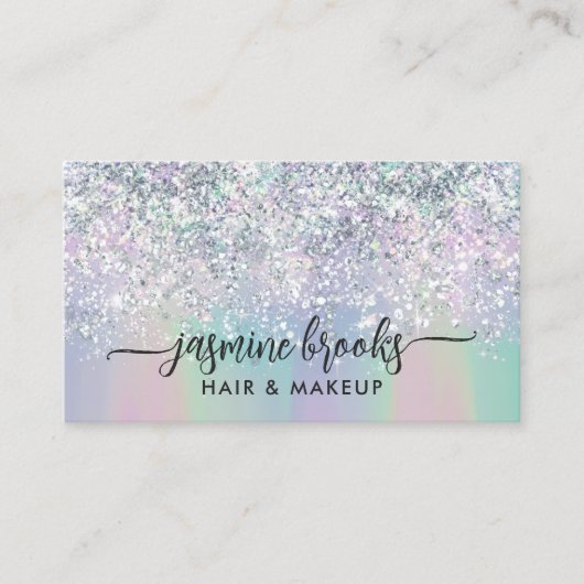 Silver Glitter Pastelgradiënt Elegant Visitekaartje (Voorkant)