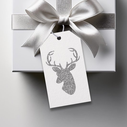 Silver Glitter Pattern Kijk-like Deer Head Cadeaulabel