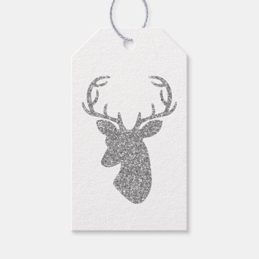 Silver Glitter Pattern Kijk-like Deer Head Cadeaulabel (Voorkant)