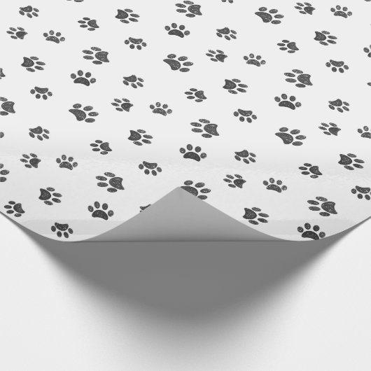 Silver Glitter Paw Printerpatroon Cadeaupapier (Hoek)