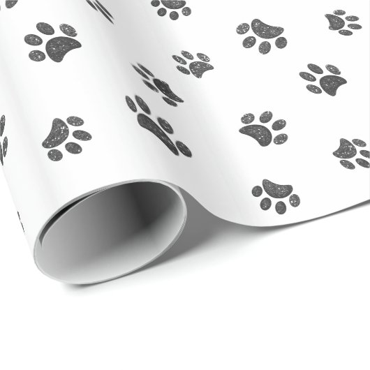 Silver Glitter Paw Printerpatroon Cadeaupapier (Rol Hoek)