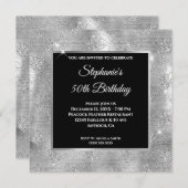 Silver Glitter Peacock Feather Glam Birthday Kaart (Voorkant / Achterkant)