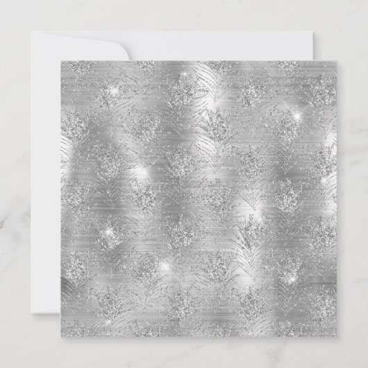 Silver Glitter Peacock Feather Glam Birthday Kaart (Achterkant)
