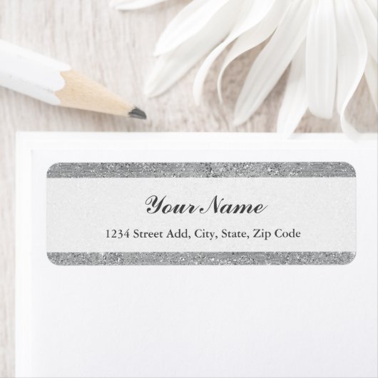 Silver Glitter Persoonlijk terugkeeradres Etiket (Insitu)