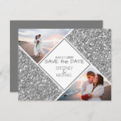 Silver Glitter Photo Collage Aankondiging (Voorkant / Achterkant)