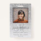 Silver Glitter Photo Makeup Hair Salon Badge (Voorkant)