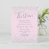 Silver Glitter Pink 13th Birthday Invite Kaart (Staand voorkant)