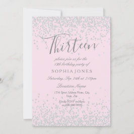 Silver Glitter Pink 13th Birthday Invite Kaart