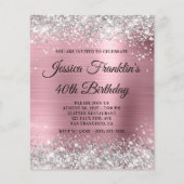 Silver Glitter Pink 40th Birthday Budget Invite (Voorkant)